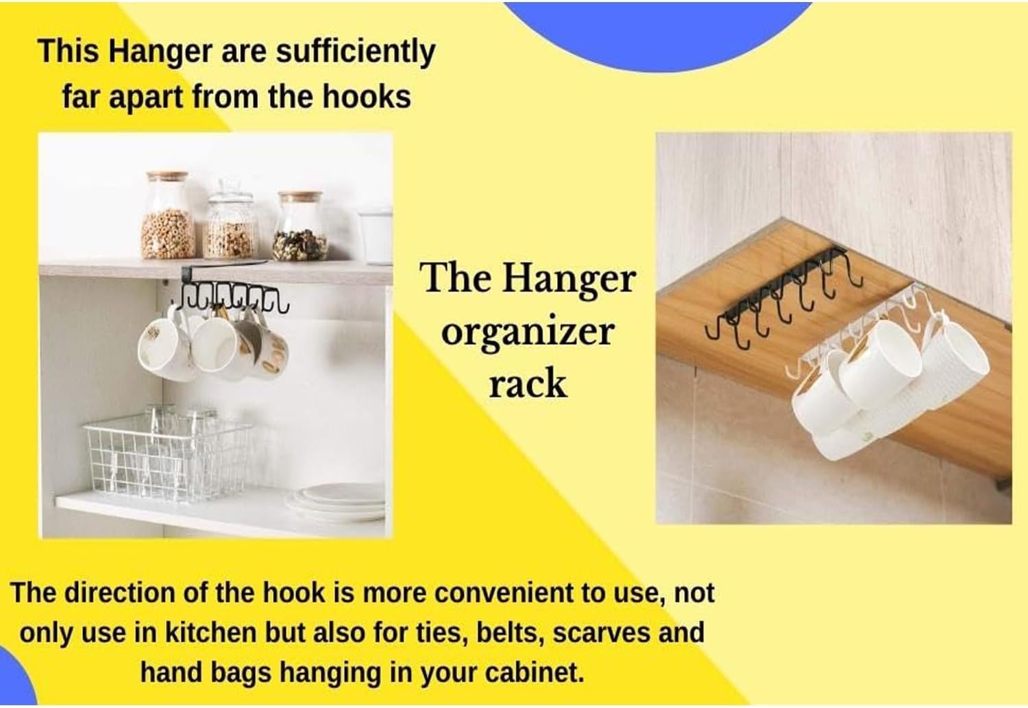 Boniry 1 Pcs Double-Row 12 Hooks for Kitchen Storage - Cupboard Hanging Organizer for Coffee, Tea Cups, Towels, and More | Versatile Metal Hooks for Home, Office