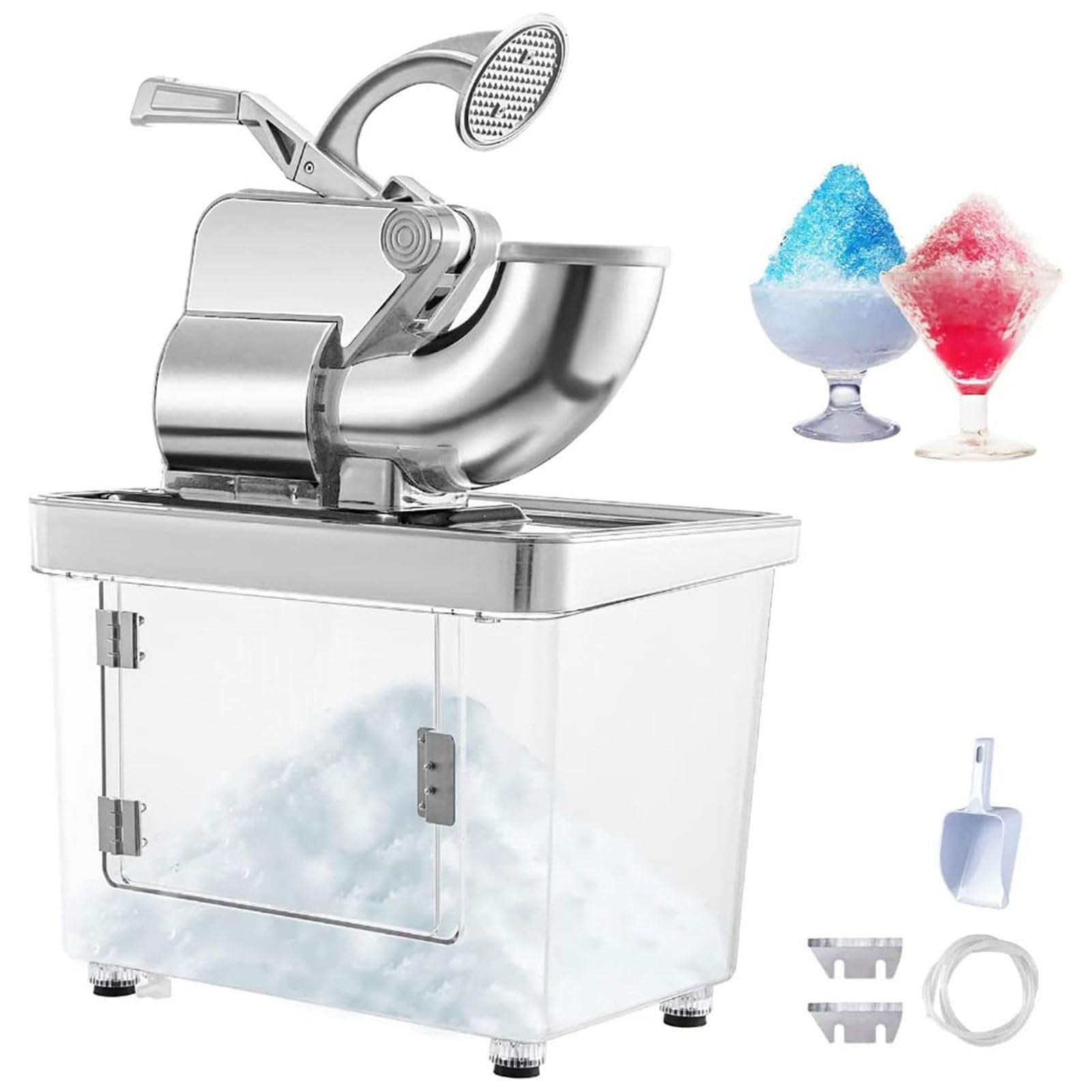 Xnxysmkj Commercial Ice Shaver Crusher Machine,Electric Snow Cone Machine W/Dual Blades,300Kg/H Capacity Ice Shaved Machines W/Acrylic Storage Box,For Restaurants