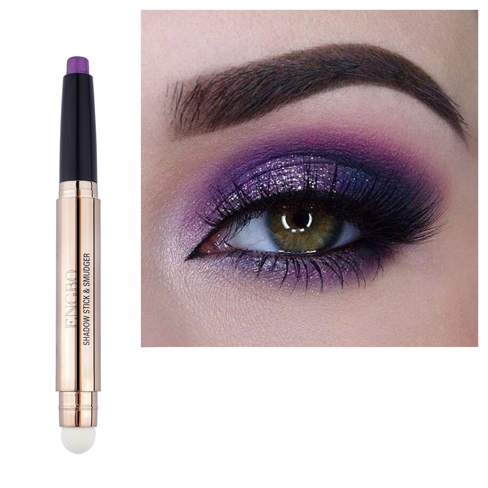Ofanyia Eyeshadow Sticks, 2 in 1 Cream Shimmer Eye Shadow Pencil Crayon, Waterproof Long Lasting Eye Shadow Highlighter Stick, Double End Eyeshadow Pen with Sponge Brush (08# Smoky Amethyst Shimmer)