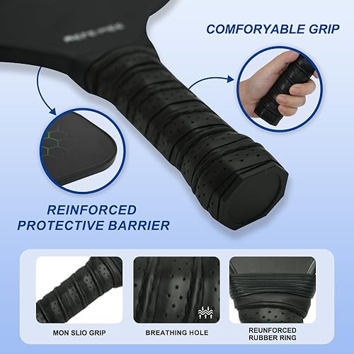 Miniatura 3 de Paletas de pickleball, superficie de fibra de vidrio con bolas y bolsa, palas ligeras de pickleball juego de 2 para hombres, mujeres, niños, adultos