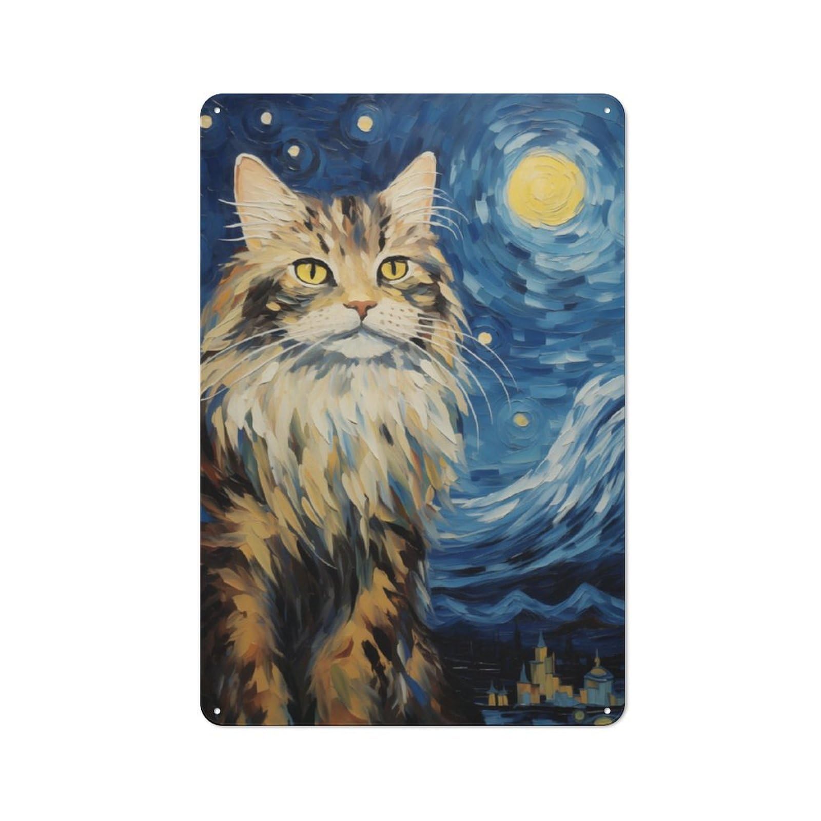 Junmoney Maine Coon Starry Night Vintage Metal Plaque 30X20cm For Man Cave Or Games Room, For An Autumn Update To Man Cave And Games Room