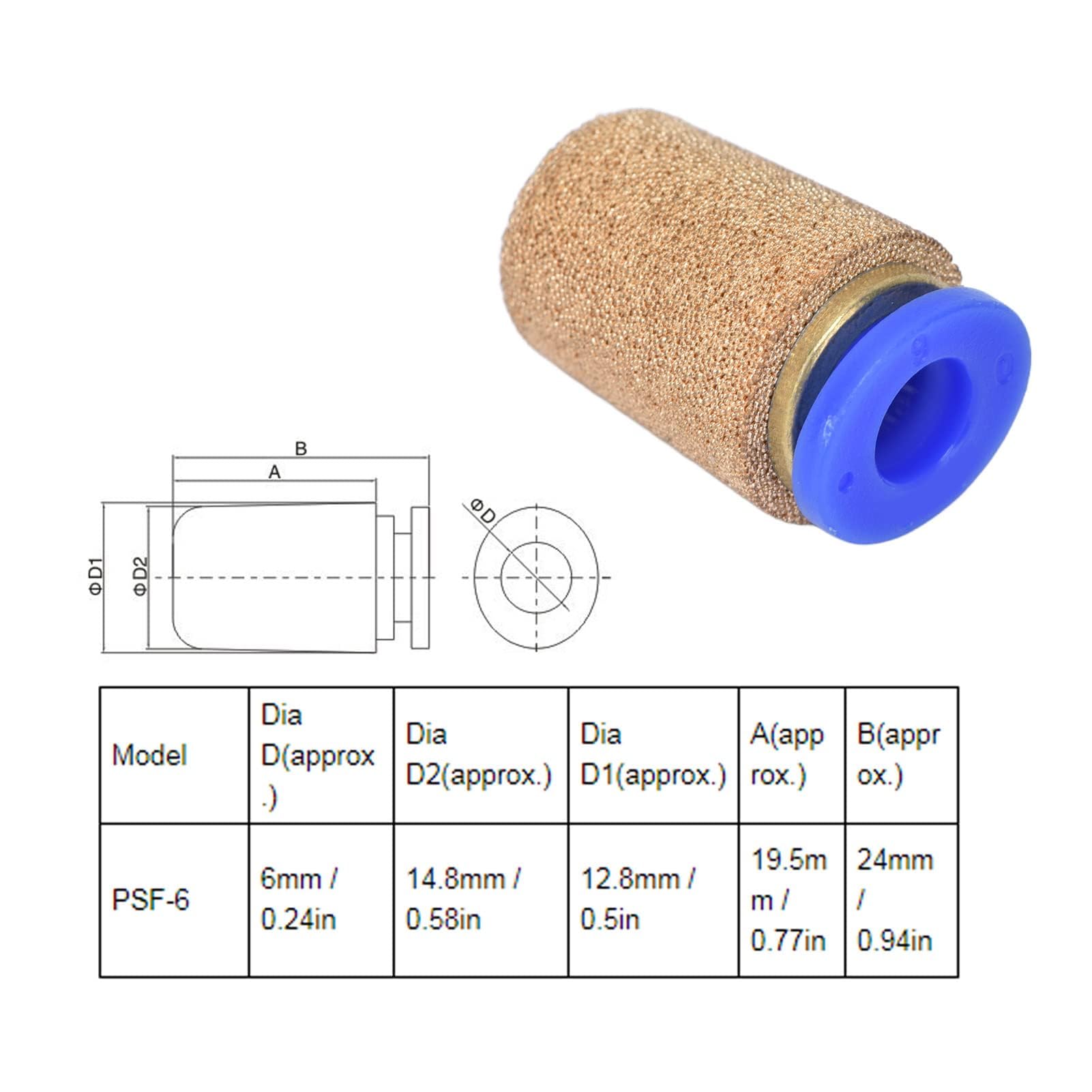 Silenziatori pneumatici 5 pezzi PSF-6 ottone per valvole aria compressa