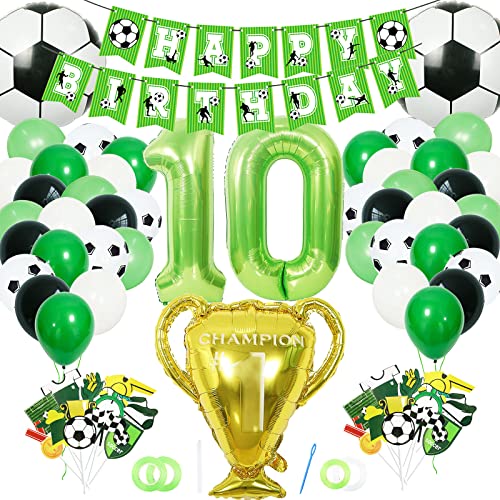 Fußball Geburtstag Deko Jungen 10 Jahre, Techextra Luftballon Fussball Thema Party Geburtstag Dekoration für 10. Mädchen, Geburtstagsfeier Ballon Deko Zubehör Set mit Happy Birthday Banner Cover