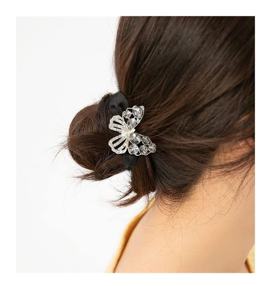 RUVOO Haargummi Scrunchies Koreanische Art-Legierungs-Rhinestone-Schmetterlings-hohe Elastizität-Gummiband-Haar-Seil Für Mädchen Haargummis Haarschmuck (Blue : Bronze, Size : A)