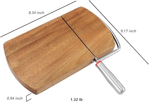 Miniatura 8 de ISZW Kit de rebanador de queso tabla de madera con cortador de acero inoxidable de mano y alambre de corte de queso, cepillo de limpieza incluido -