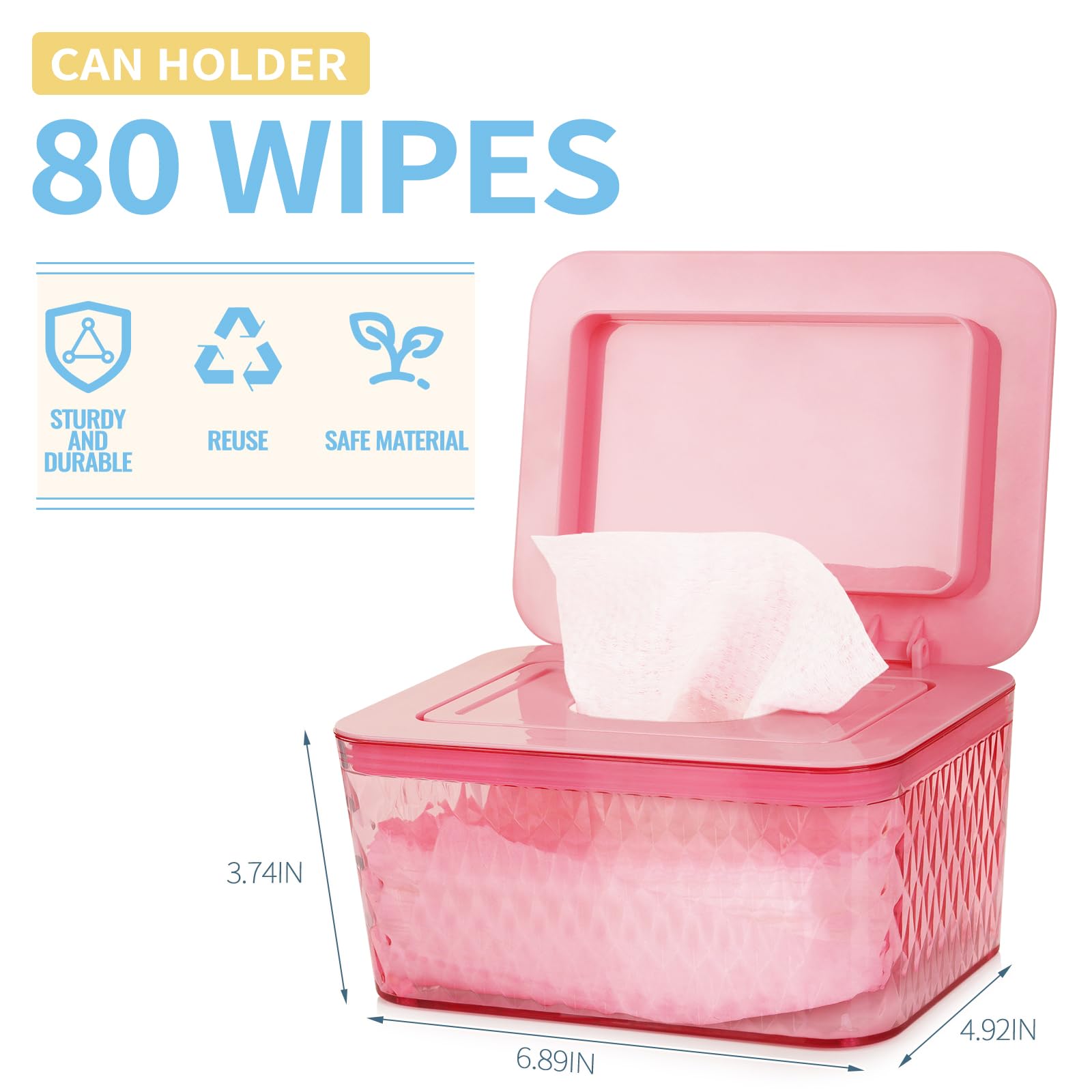 Lot de 2 distributeurs de lingettes à une main, rose | Récipient à lingettes étanche pour salle de bain, antidérapant, garde les lingettes fraîches