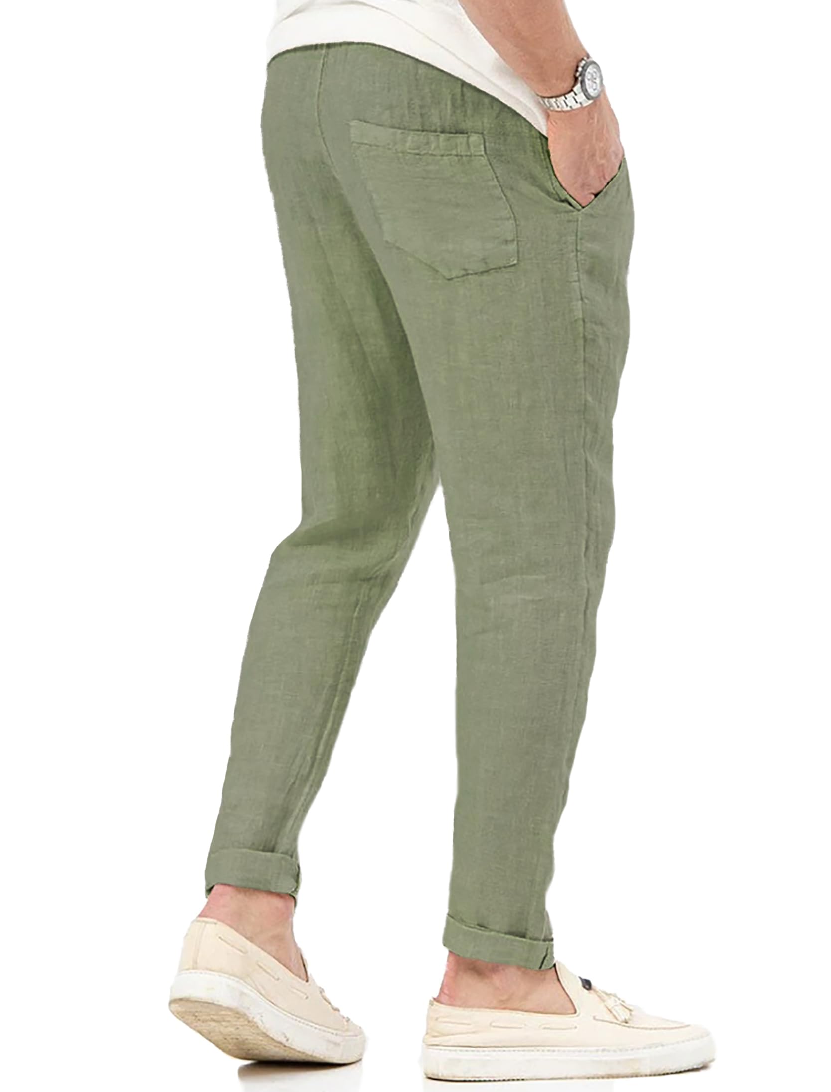 Evoga Pantaloni Uomo in Lino sartoriali Estivi Slim Fit pantalacci Casual Traspirante