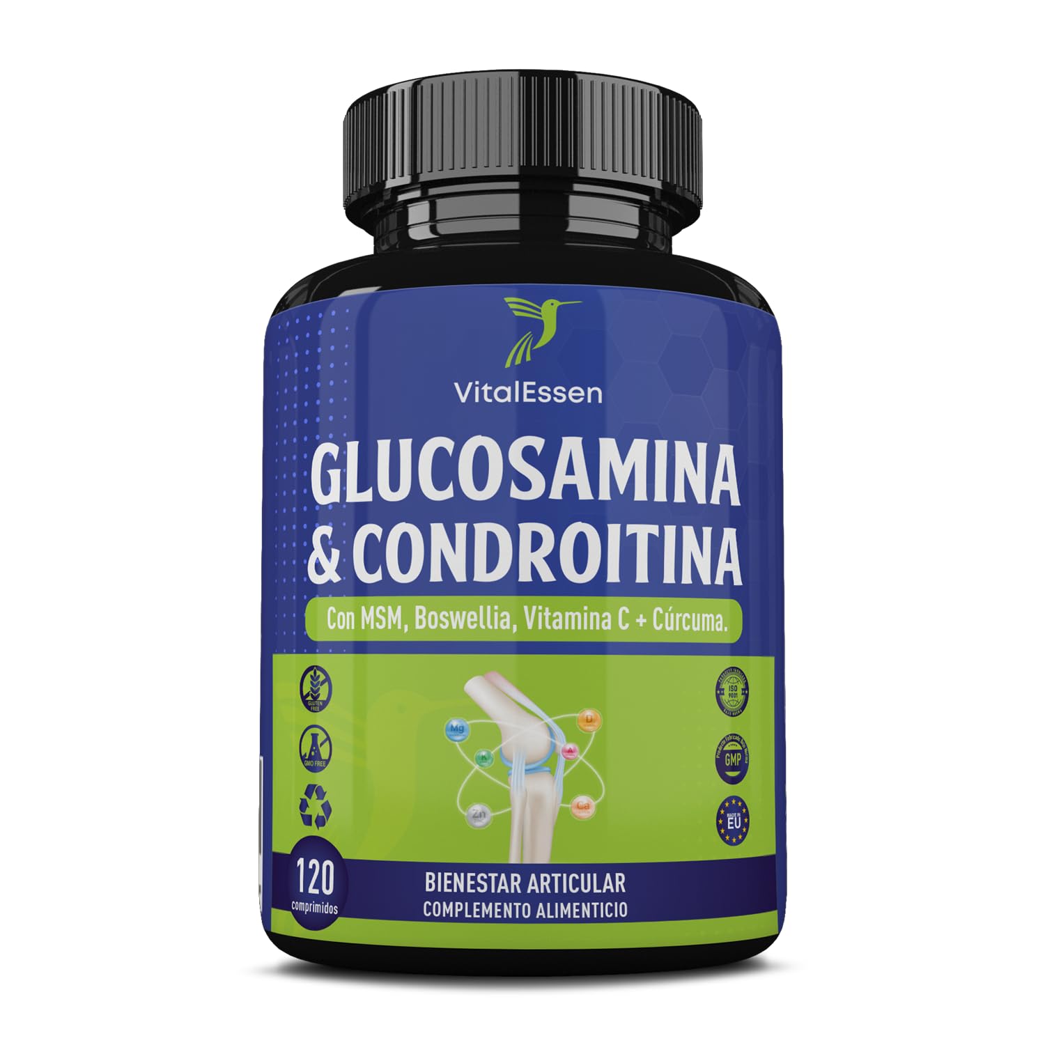 Glucosamina Condroitina con MSM y Vitamina C - Suplemento Antiinflamatorio y Analgésico para Articulaciones