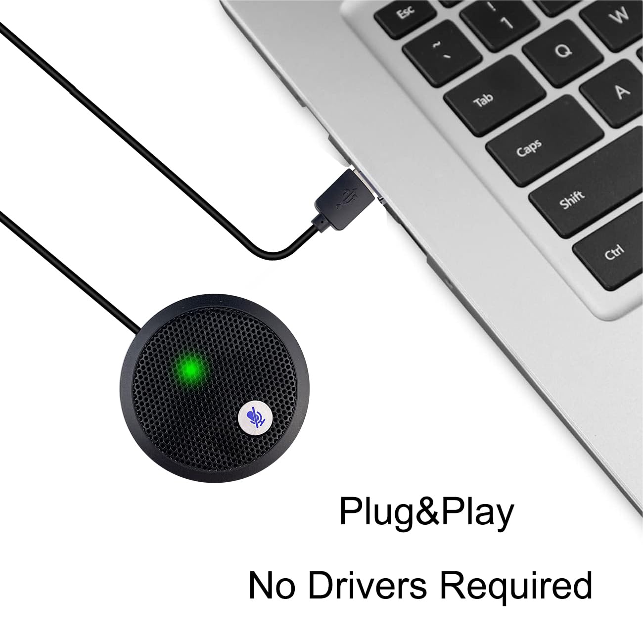 Mikrofon USB, mikrofon biurkowy, przycisk wyciszenia ze wskaźnikiem LED, redukcja szumów, wielokierunkowe mikrofony pojemnościowe do laptopów lub wideokonferencji, Plug & Play