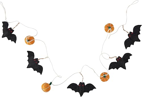 Primitives by Kathy Guirnalda de murciélagos y calabazas de fieltro de Halloween, decoración de temporada para el hogar de 72 pulgadas