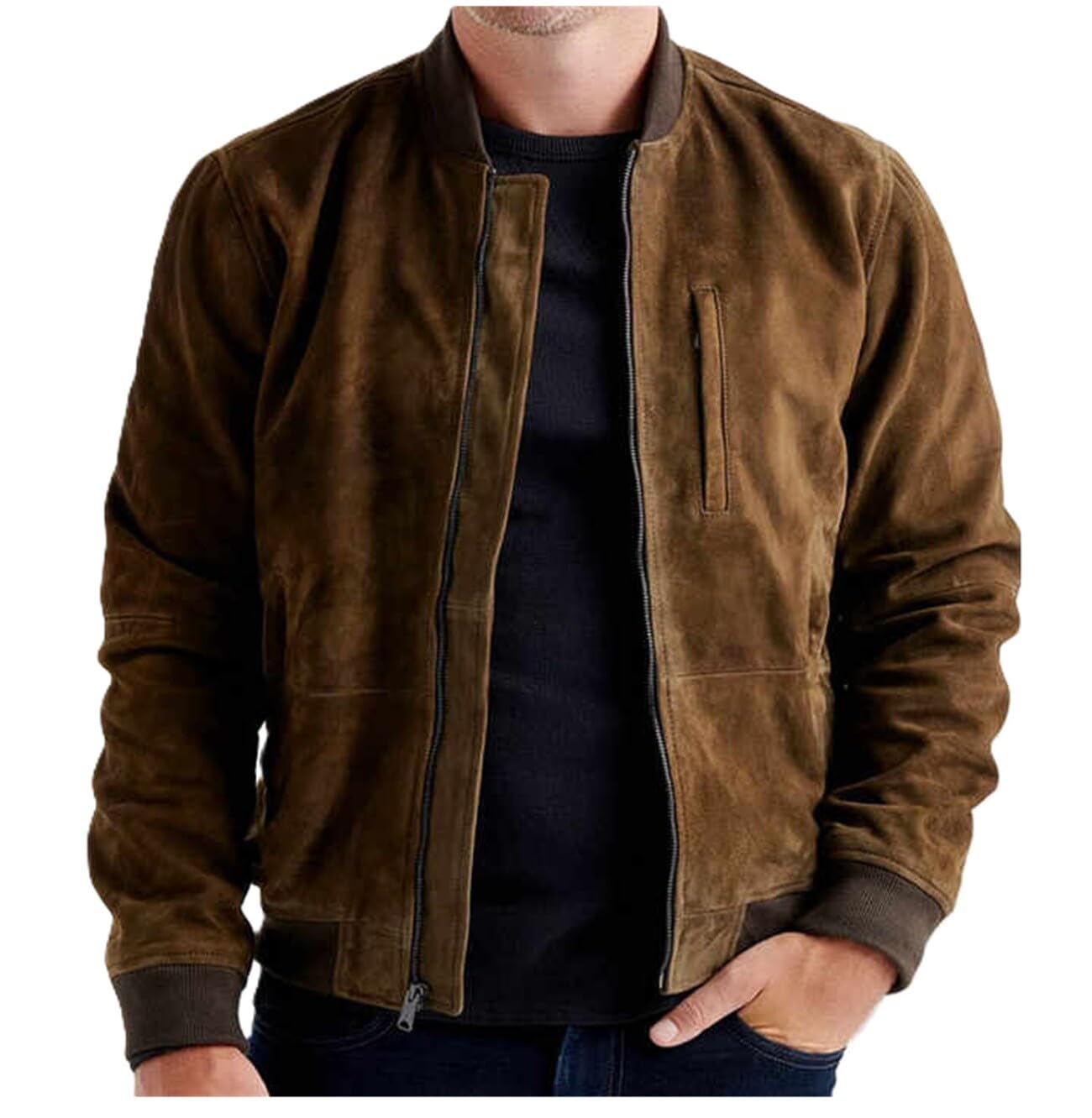 Blouson bomber daim synthétique veste unie col teddy printemps - 3