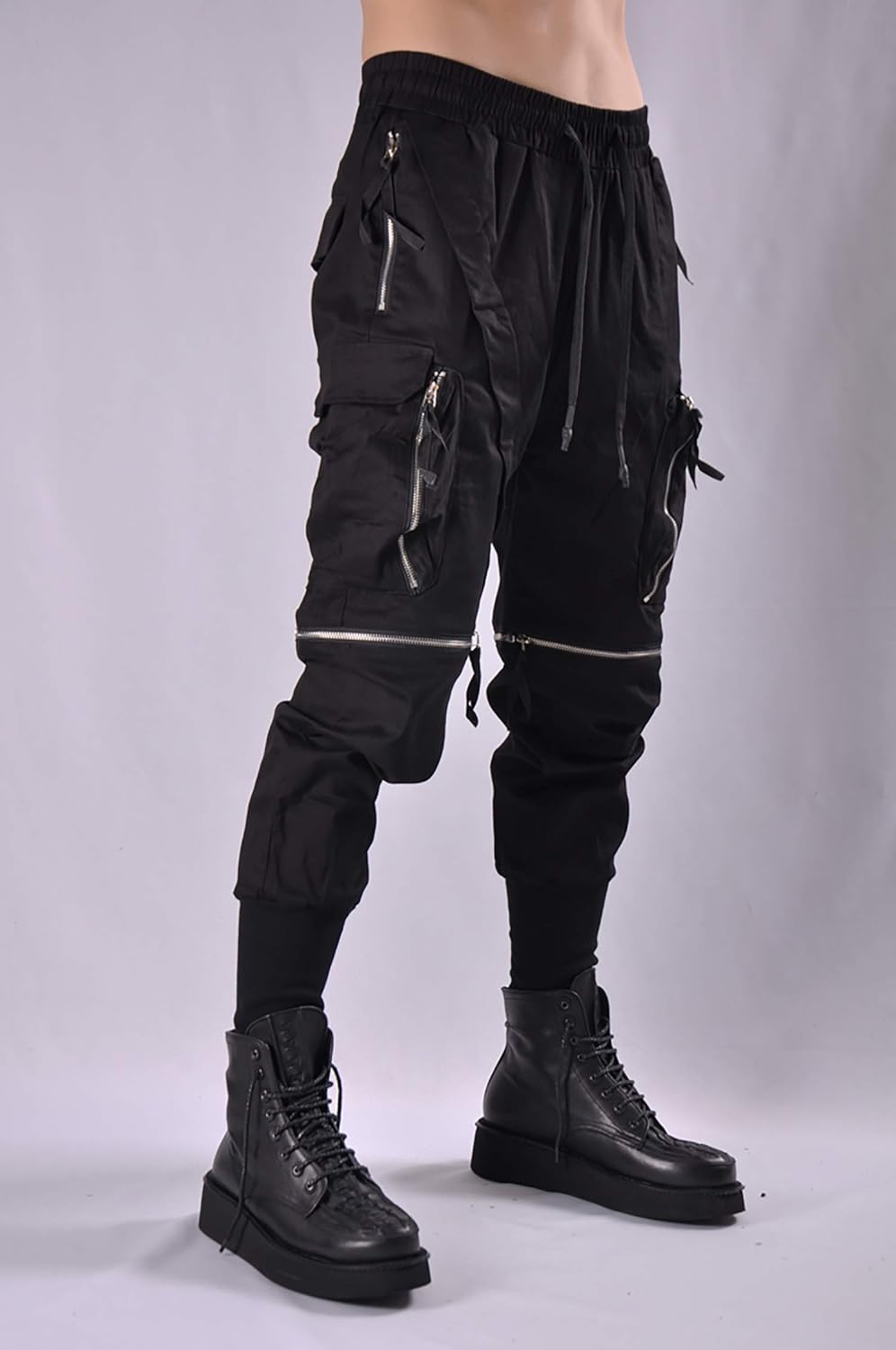 MOKEWEN Men's Jogger Pockets Ankle Athletic Ankle Cargo Pants Medium U014