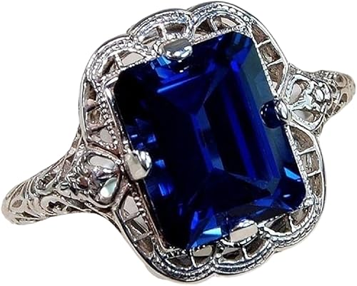 Miniatura 4 de Yuren Elegant - Anillo de zafiro de plata 925 de tanzanita natural de 3.5 quilates, para mujer, boda, compromiso, talla 6-10, Plata