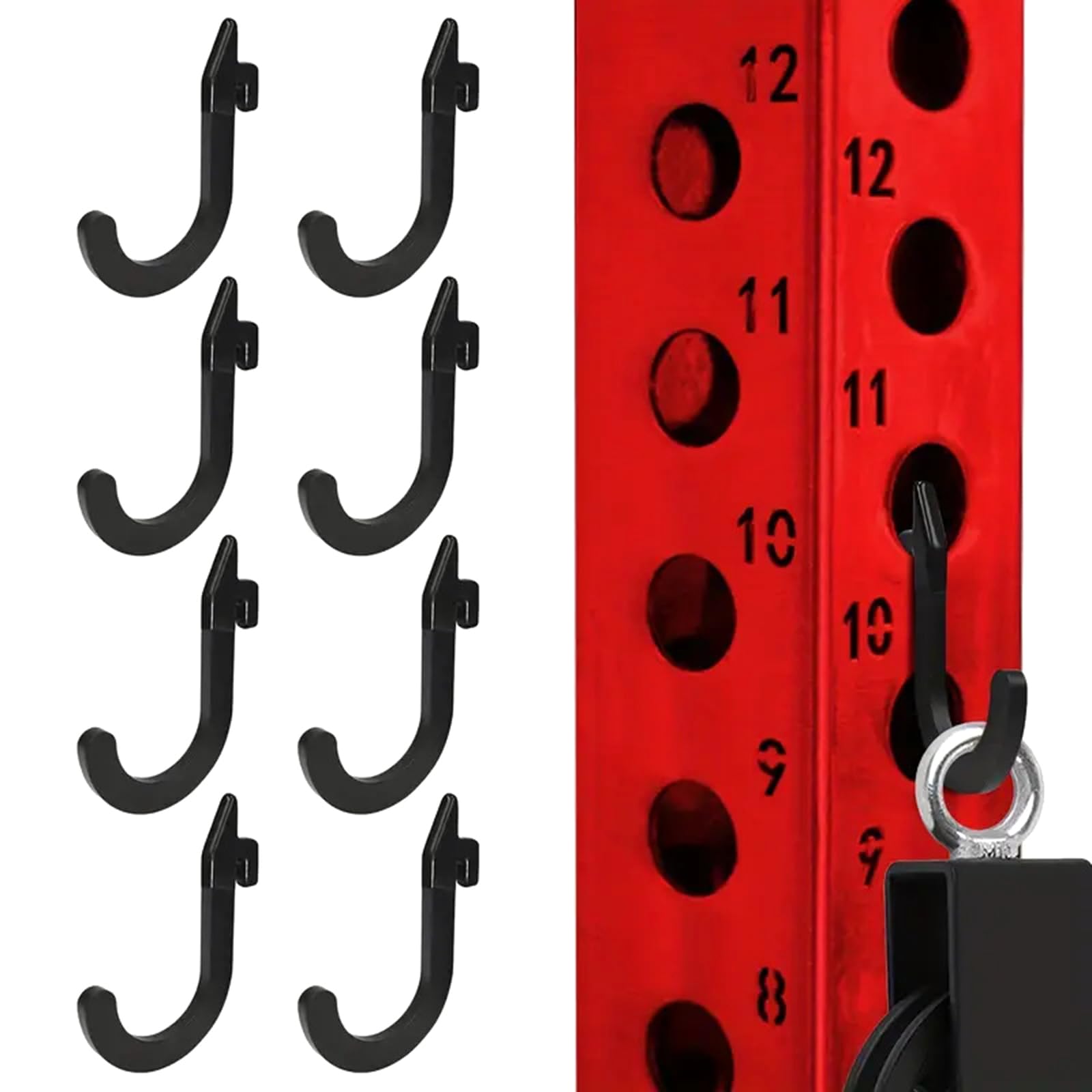 Power Rack - Gancho en forma de J compatible con estantes de 80 mm y 100 mm, configuraciones rápidas para equipos de entrenamiento de fuerza, gancho de dominadas en casa