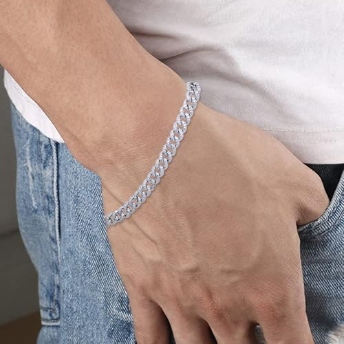 Savearth Diamonds Round Cut Lab Created Moissanite Diamond 6Mm Width Cuban Chain Bracelet For Men In 14K White Gold Over 925 Sterling Silver (G-H Color, Vvs1 Clarity, 2.70 Ct) 7.5" Long #TOP5