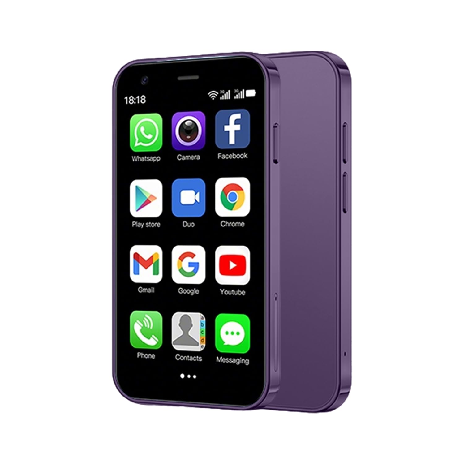 Mini Phone Unlocked 3.0" Compact Smartphone Android 9 Quad-Core Dual SIM Face ID 2GB+16GB (Up to 128GB SD) 3G 5MP+5MP Dual Cameras (Purple) - 1
