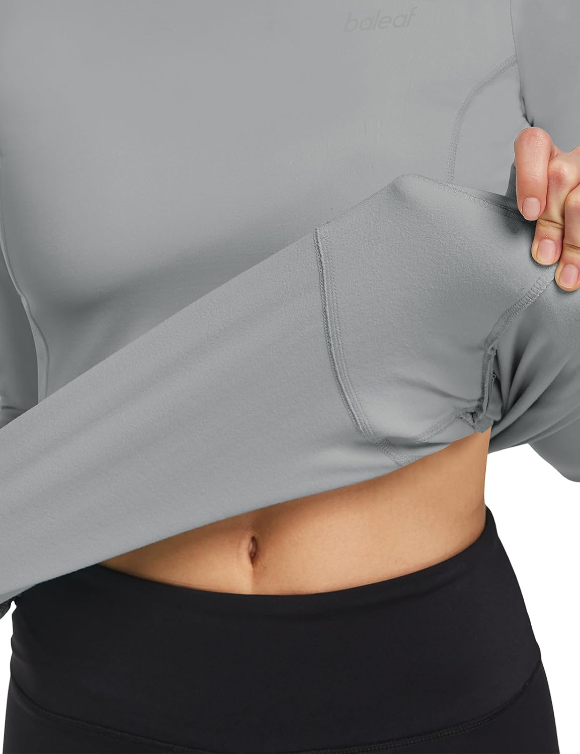 baleaf Thermal Shirts for Women Long Sleeve Fleece Tops Running Workout Cold Weather Gear Compression Zipper Pocket - Image 3