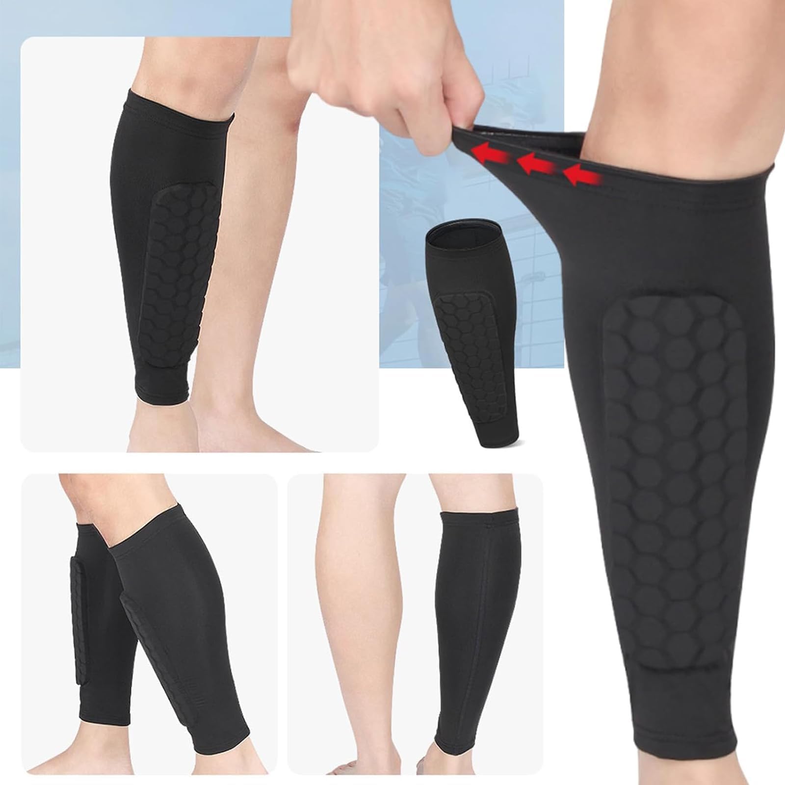 Chaussette Protege Tibias Ski Anti-Collision Longs élastiques Structure Nid d'abeille pour Skier Football
