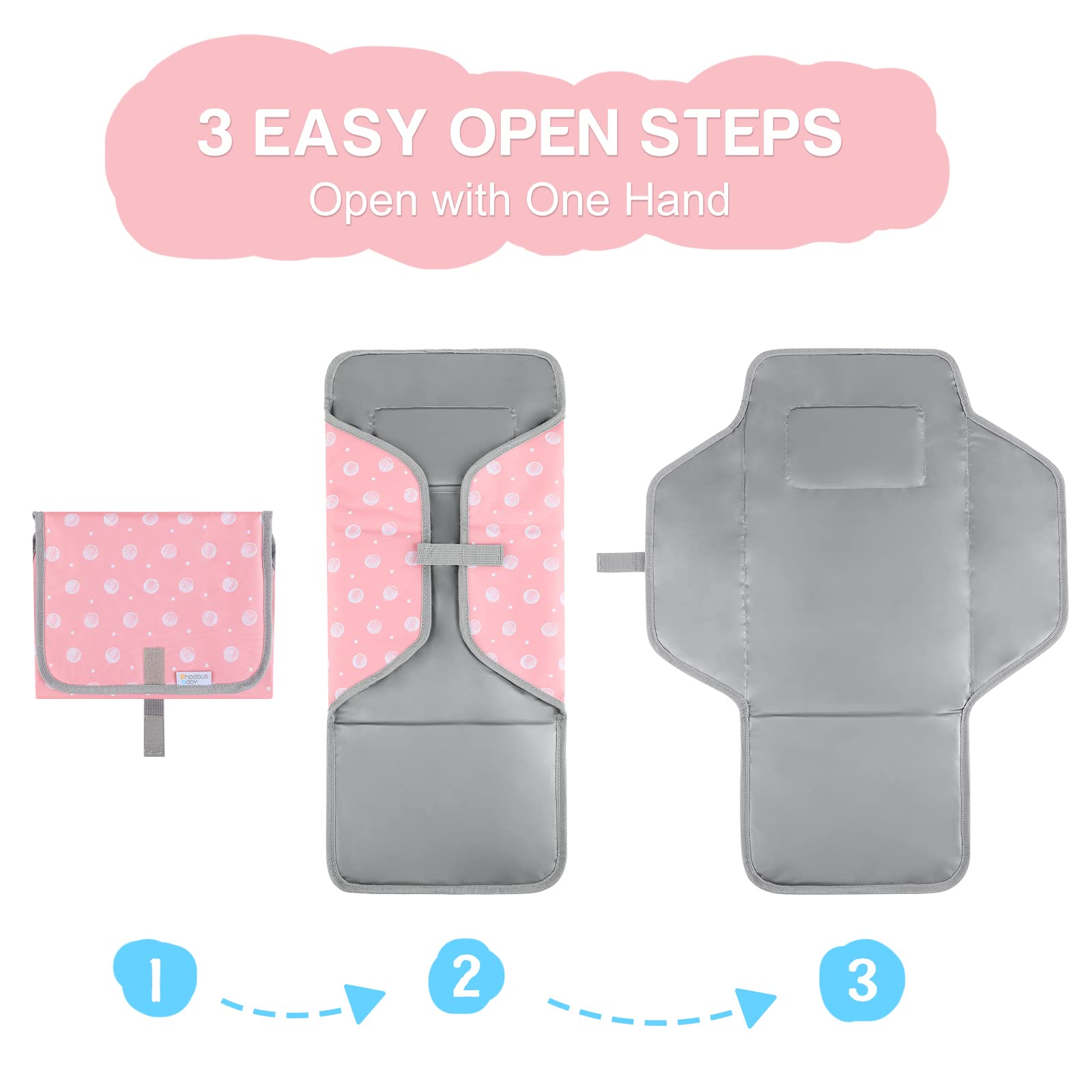 Cambiador portátil de viaje para bebé, impermeable, color rosa | Compacto, ligero, plegable para bolsa de pañales, fácil de limpiar, regalos para recién nacidos, perfecto para llevar