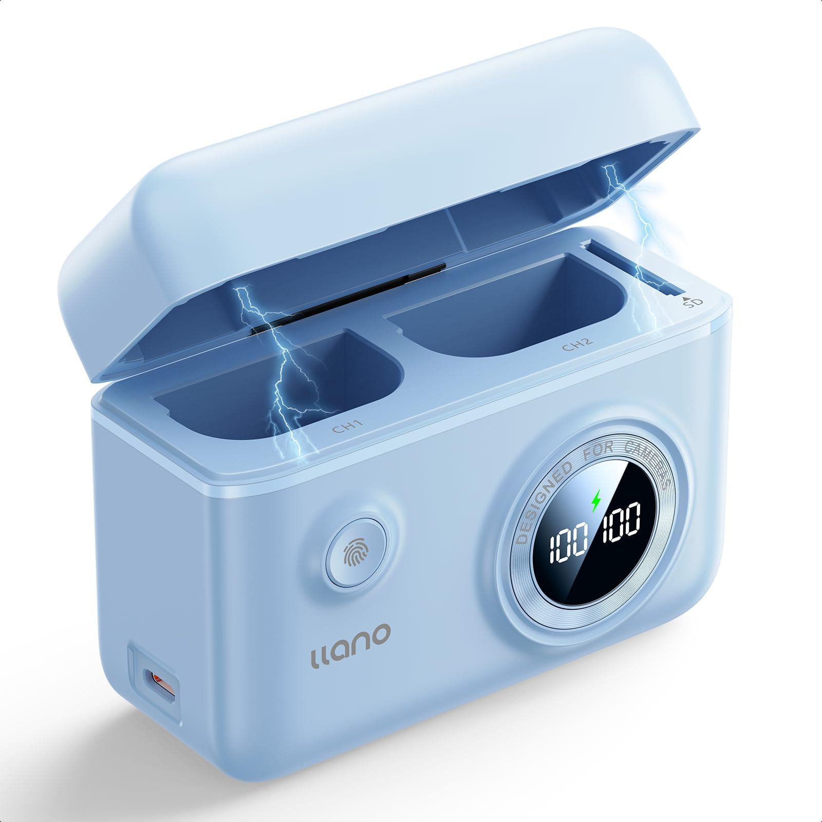 llano LP-E6NH LP-E6P Camera Battery 18W Fast Dual USB C Charger, Compatible with Canon EOS R5, R6 Mark II, 5D 6D 7D Mark II III IV, 60D, 70D, 80D, Smart Digital Display, Magnetic Snap Cover Blue