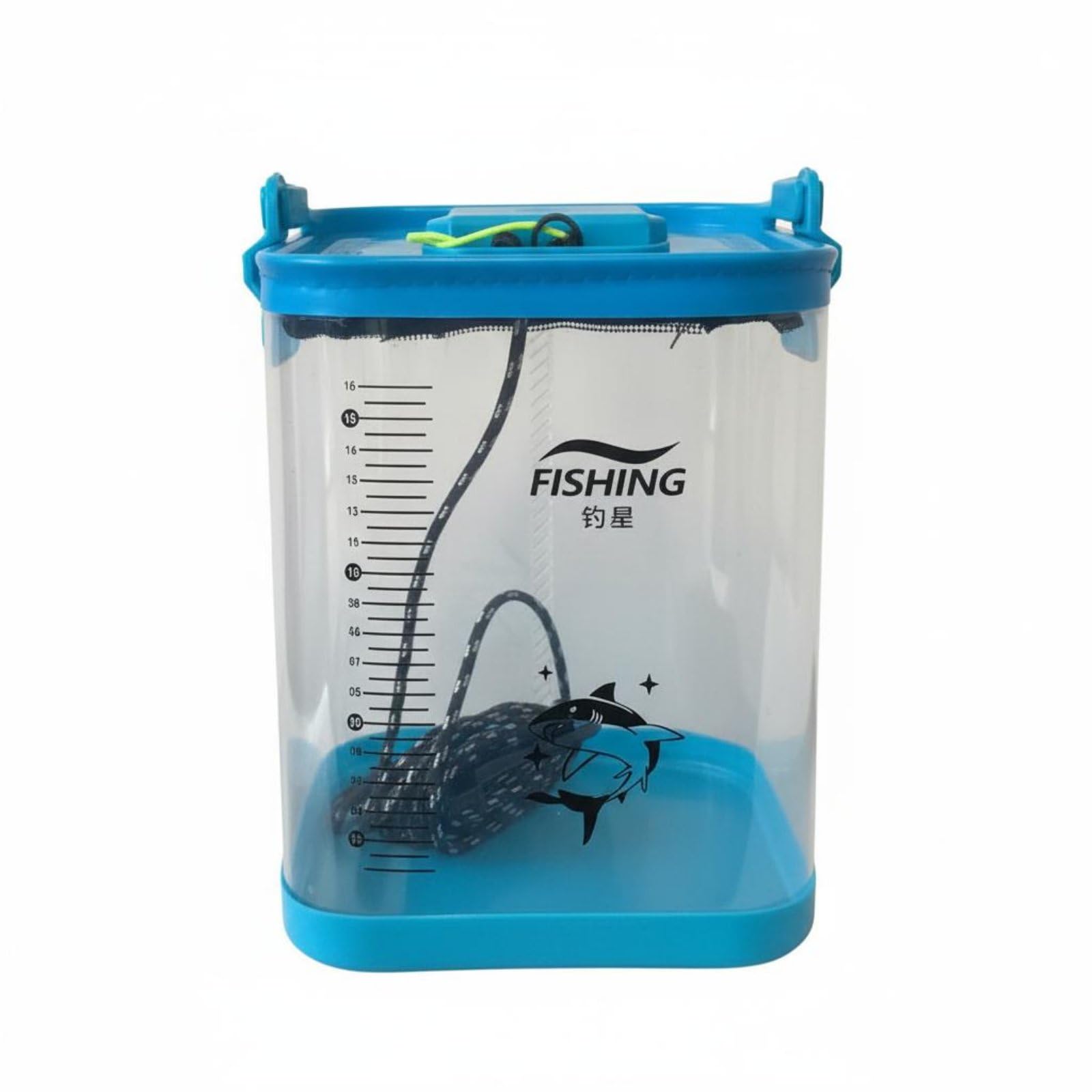 Ojiva® Includes Rope Transparent Live Catch Pail Breathable Mesh Lid Foldable Fishing Pail Leak-Proof Collapsible Pail Aeration Ready for Anglers, Outdoor, Camping, Blue, 20-20-23cm-image-29