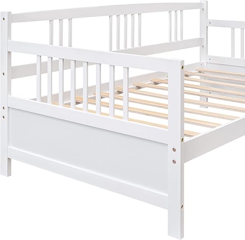 Miniatura 8 de Marco de sofá cama de madera, sofá cama individual con soporte de listones de madera, sofá cama con rieles (blanco)