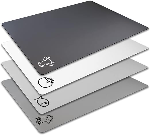 Fotouzy Flexible Plastic Cutting Board Mats with Food Icons, BPA-Free, Non-Porous, 100% Non-slip Back and Dishwasher Safe, Unique Modern Neutral Colors, Set of 4