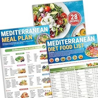 Set of 3 Mediterranean Diet Chart Food List 2025, Mediterranean Meal Planner & 28 Recipes, Foods Guide - Avoid, Serving Size, Net Carbs Calories, For Type 2 Diabetes, Weight Loss, Heart Disease Risk