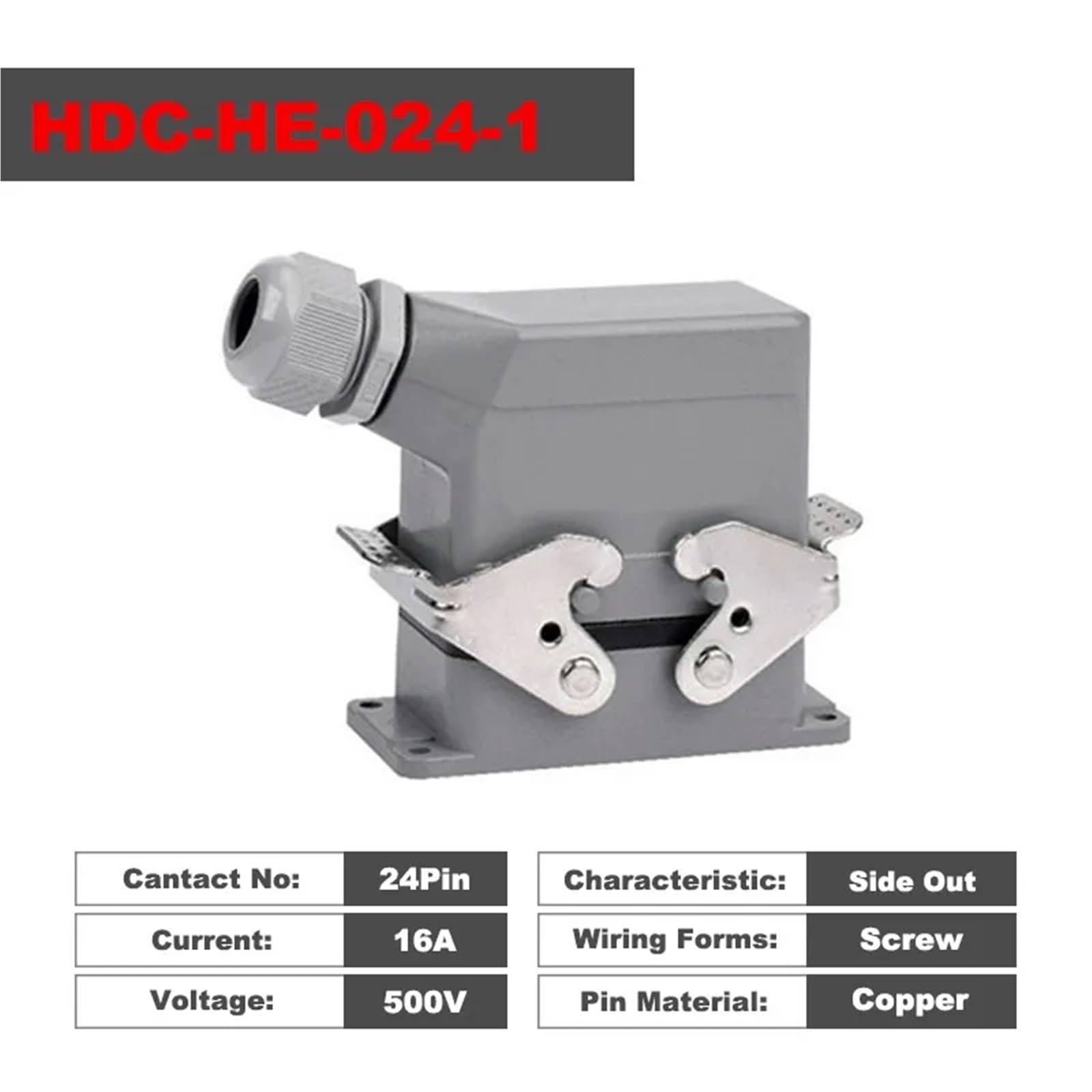 Connecteurs robustes HDC-HE-024-1/2/3/4 F/M 24 broches, connexion à vis 16 A 500 V, 1 pièce(HDC-HE-024-1)