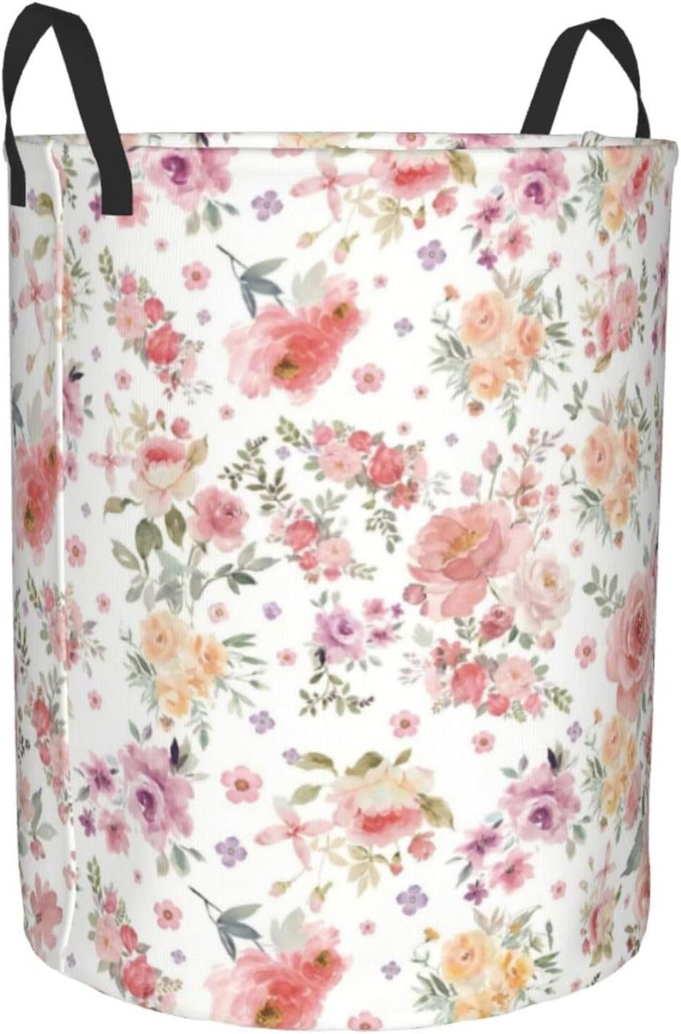 Watercolor Flowers Round Laundry Hamper Colorful Botanical Floral Print Storage Basket Toys Clothes Organizer Bin For Home Bathroom Bedroom Dorm Nursery, 62l