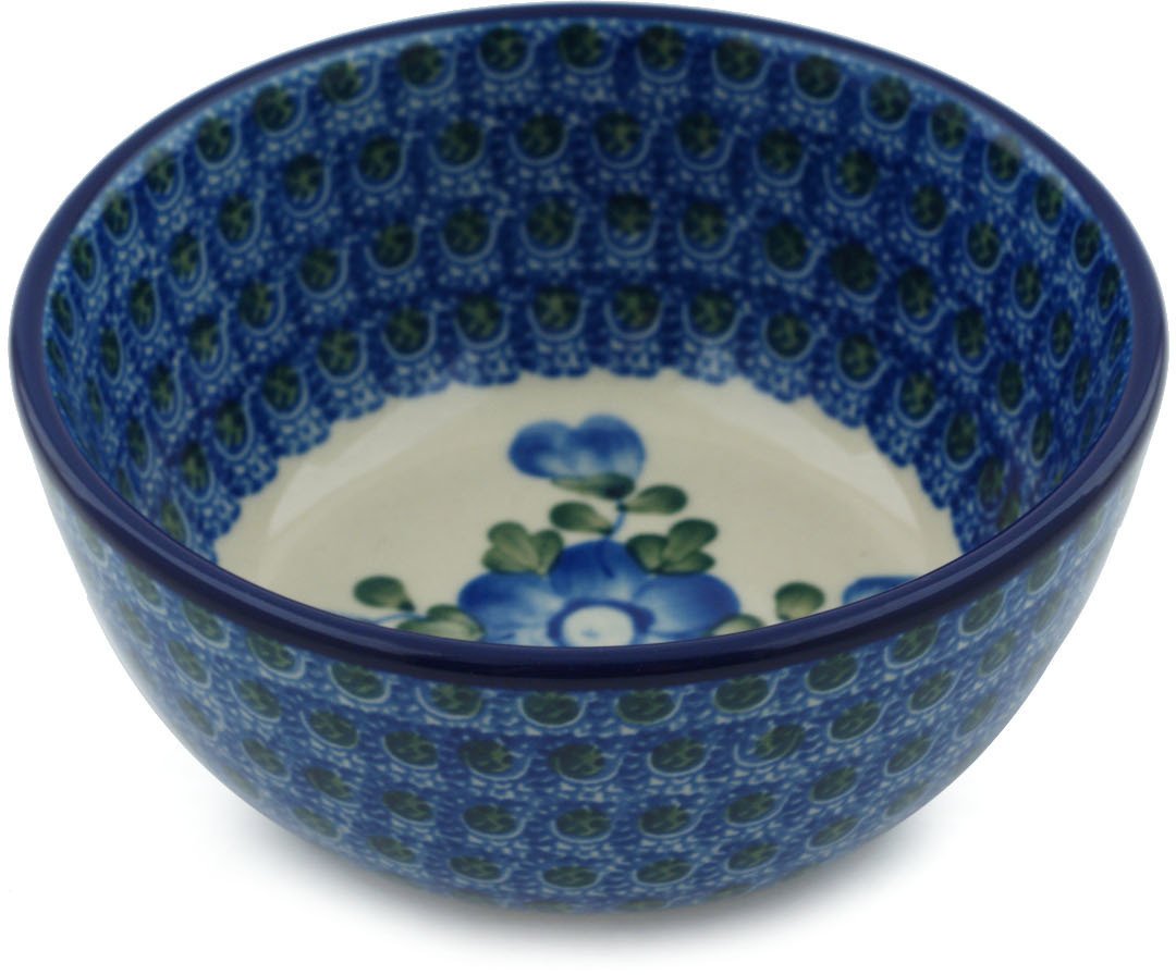Polmedia Polish Pottery Vegetable Bowl 5-inch Blue Poppies