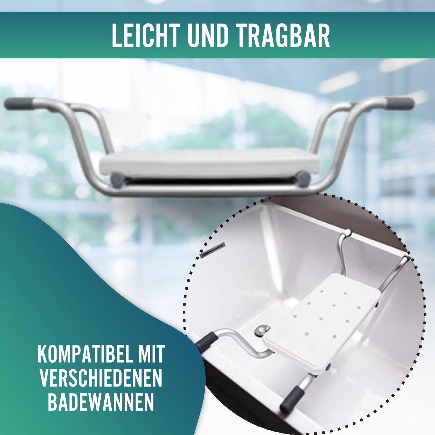 OrtoPrime Badewannensitz Senioren - Sitzbrett Badewanne - Badewannen Sitz für Senioren und Erwachsene - Antirutsch Badewannensitz - Badehilfen - Wannensitz Erwachsene - Badewannenbrett