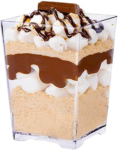 Miniatura 7 de CMJJ - Paquete de 50 vasos cuadrados de plástico pequeños de 4 onzas Hermes de grado profesional reciclable transparente desechable para postres de