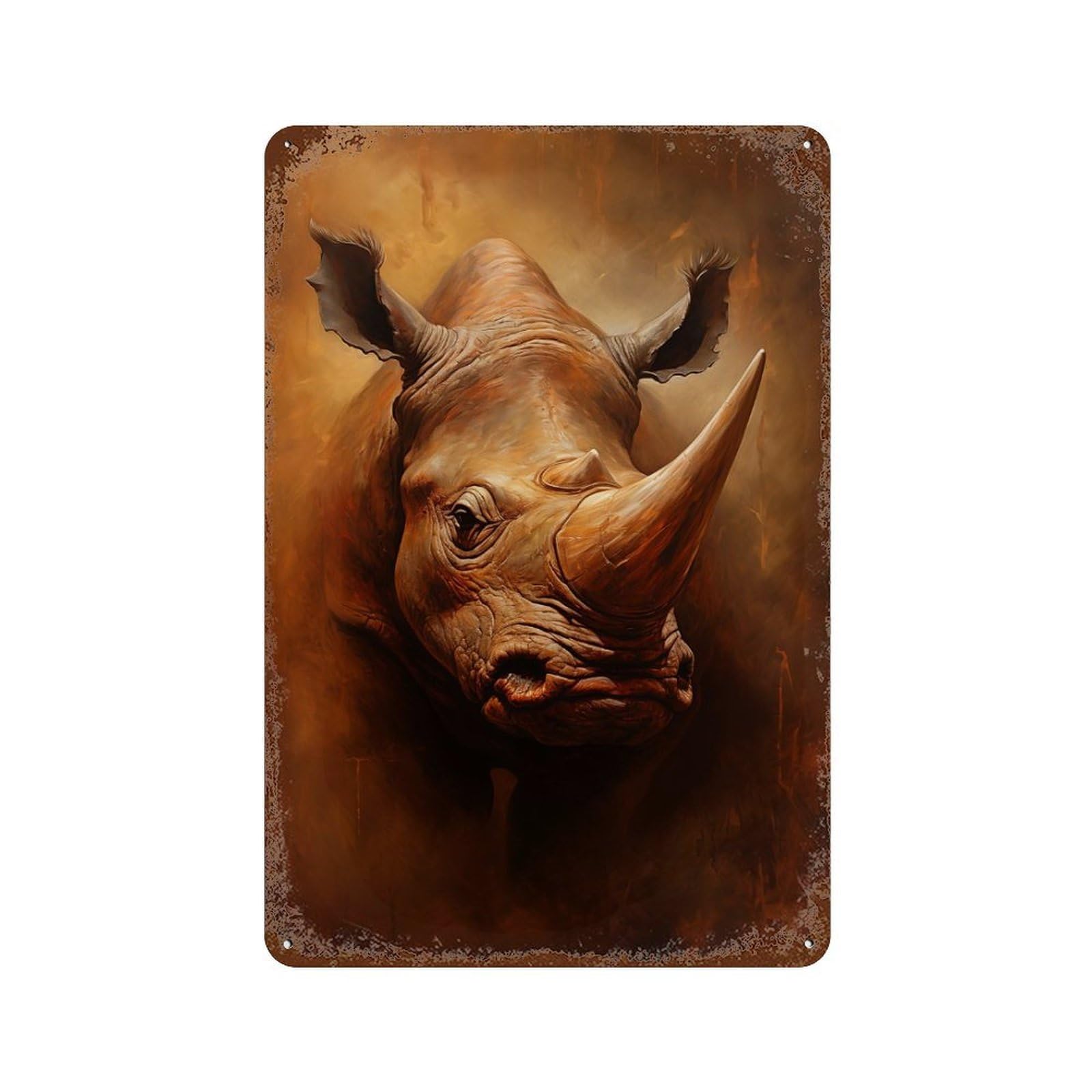 Rhino Weathered Tin Sign 11.8"x7.9", Rustic Home Decor for Garage, Pub Or Kitchen