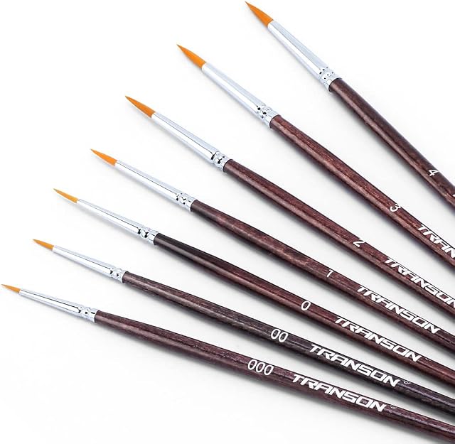 Transon Detail Model Paint Brushes 7pcs for Acrylic, Gouache, Oil, Tempera and Face Painting
