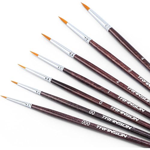 Transon Detail Model Paint Brushes 7pcs for Acrylic, Gouache, Oil, Tempera and Face Painting