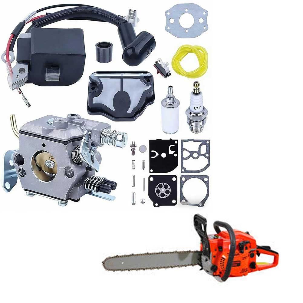 Kit carburateur tronçonneuse 136 141 avec bobine d'allumage et filtre à air de rechange