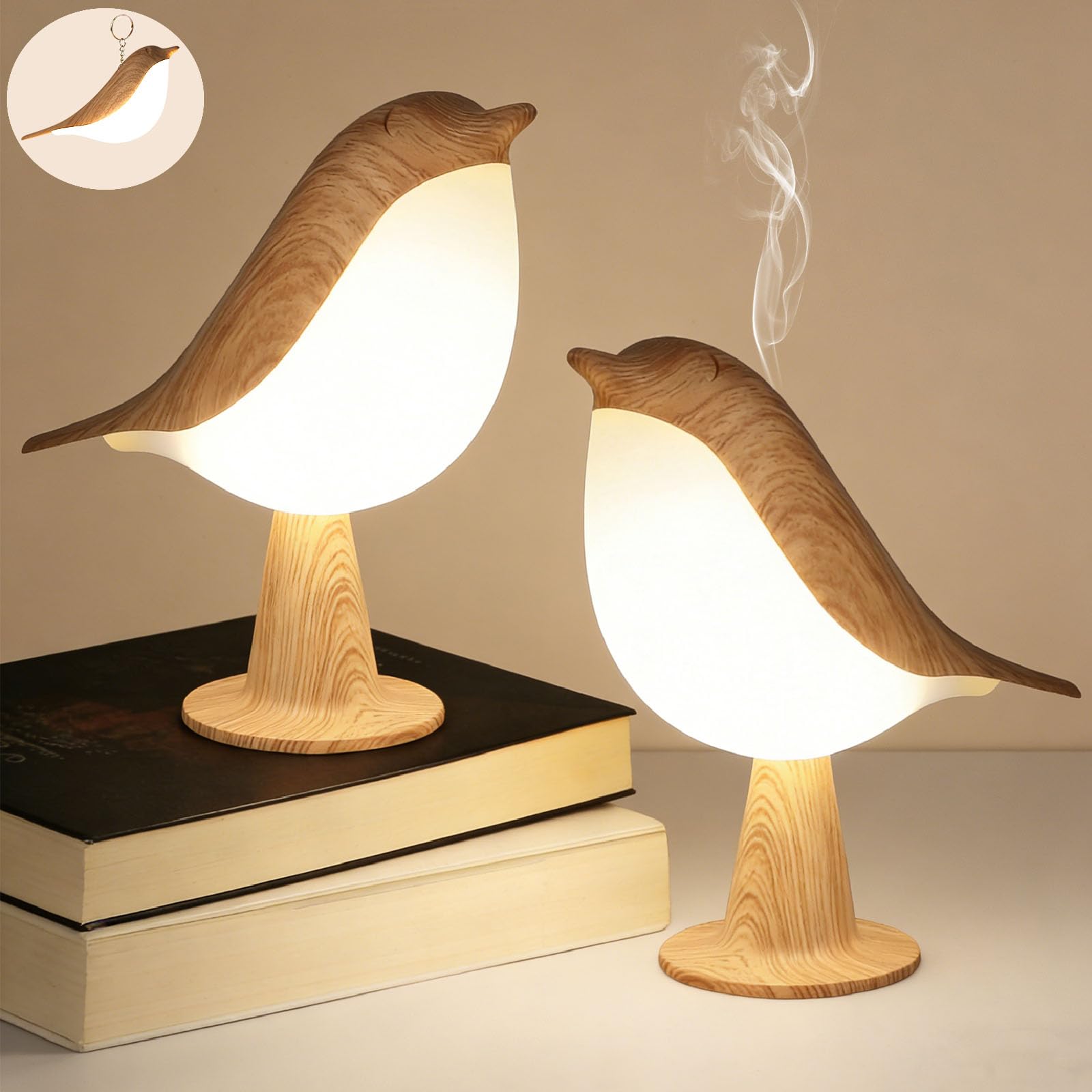 VoMii Bird Desk Lamp Set of 2, Small Table Lamp Cordless Touch Dimmable Night Light with 3 Color Temperature, Rechargeable Decorative Lamps for