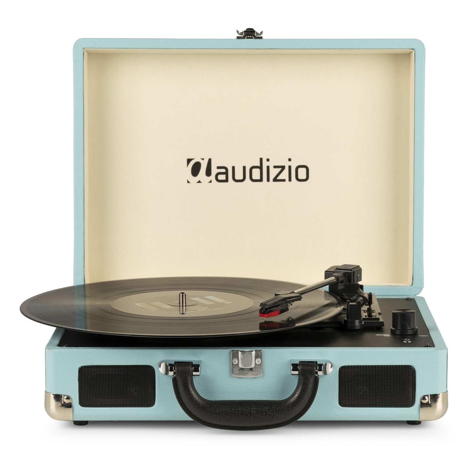 Audizio RP114BL Briefcase Vinyl Record Player with Built-In Speakers - Portable Retro Turntable for 33, 45 & 78 RPM, USB MP3 Conversion, RCA Line Out, Compact Suitcase Design, Blue Finish