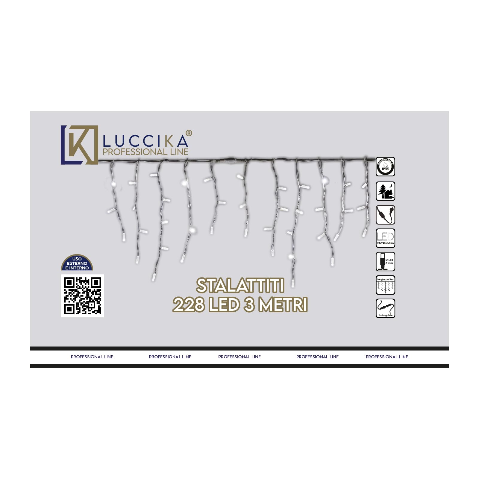 Luccika Cascade professionnelle stalactite - Or antique - 3 mètres avec 228 Maxi LED de 8 mm - Flash de glace - Différentes longueurs jusqu'à 1 mètre - Extensible - Pour l'intérieur et l'extérieur