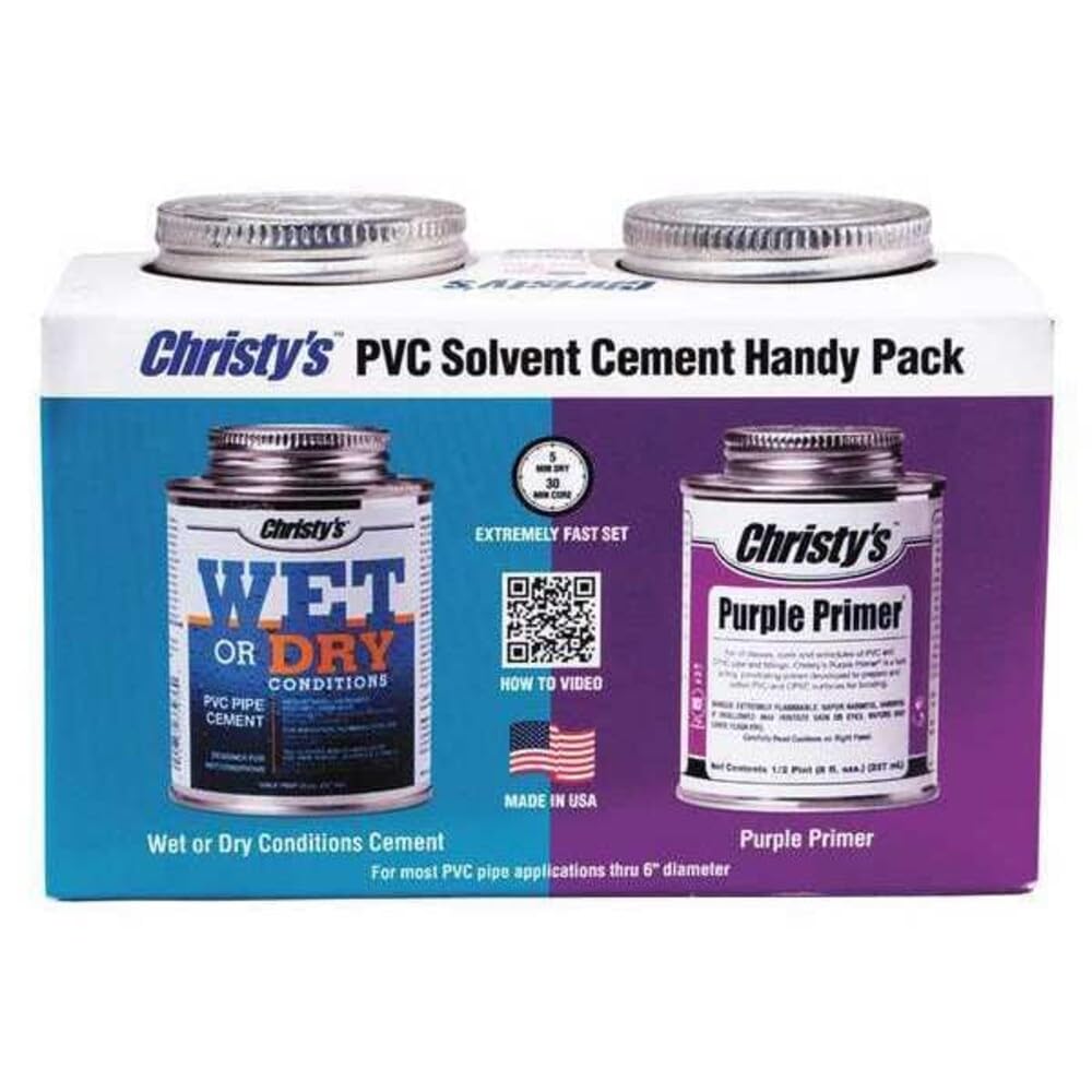 Christy's Handy Pack: Wet Or Dry Conditions Medium Body PVC Cement and Purple Primer, 1/2 Pint (8 fl oz), Aqua Blue