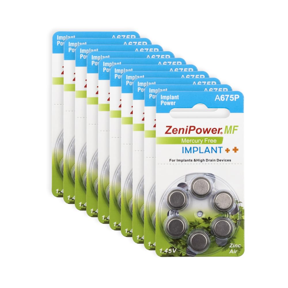 Pilas para implantes cocleares PR44 medida 675P, potencia constante y larga duración, pilas sin mercurio con tecnología zinc-aire (15 blísteres azules)