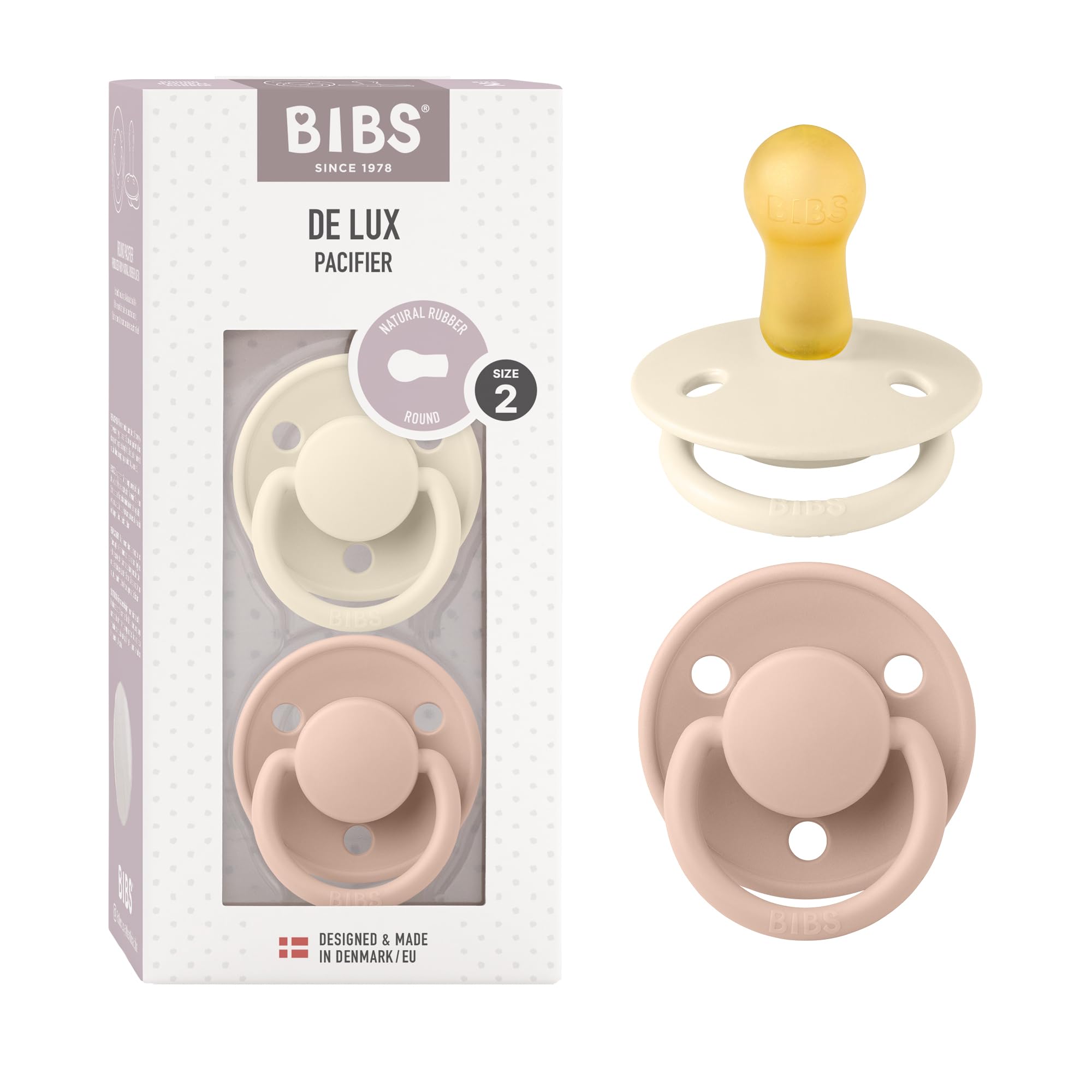 BIBS De Lux Dummies 2-Pack, BPA Free Dummy Pacifier, Round Nipple. Natural Rubber Latex, Size 1 (0-6 Months), Ivory/Sage — view 23