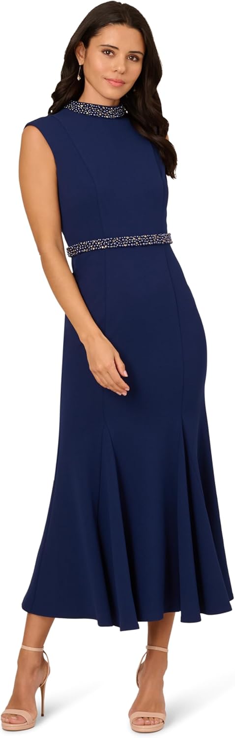 Adrianna Papell Womens Pearl Crepe Trim Dress