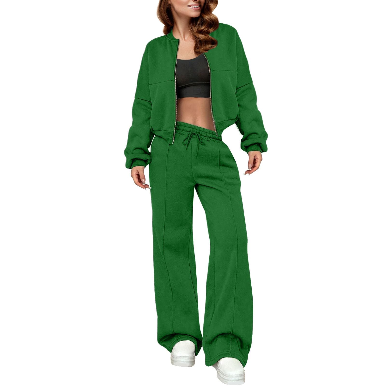 Survêtement de loisirs pour femme - Veste de jogging douillette - Avec fermeture éclair - Manches longues - Couleur unie - Printemps - Tenue de loisirs - Ensemble de loisirs - Tenue de maison