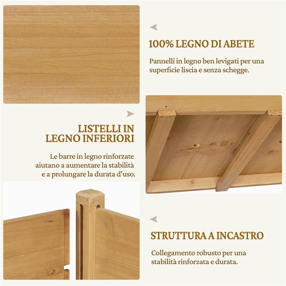 Yaheetech Fioriera/Aiuola Rialzata Orto Balcone Alta da Esterno in Legno Lettino per Piante Giardino con Ripiano Mensola 119 x 57 x 80 cm Portata 100 kg
