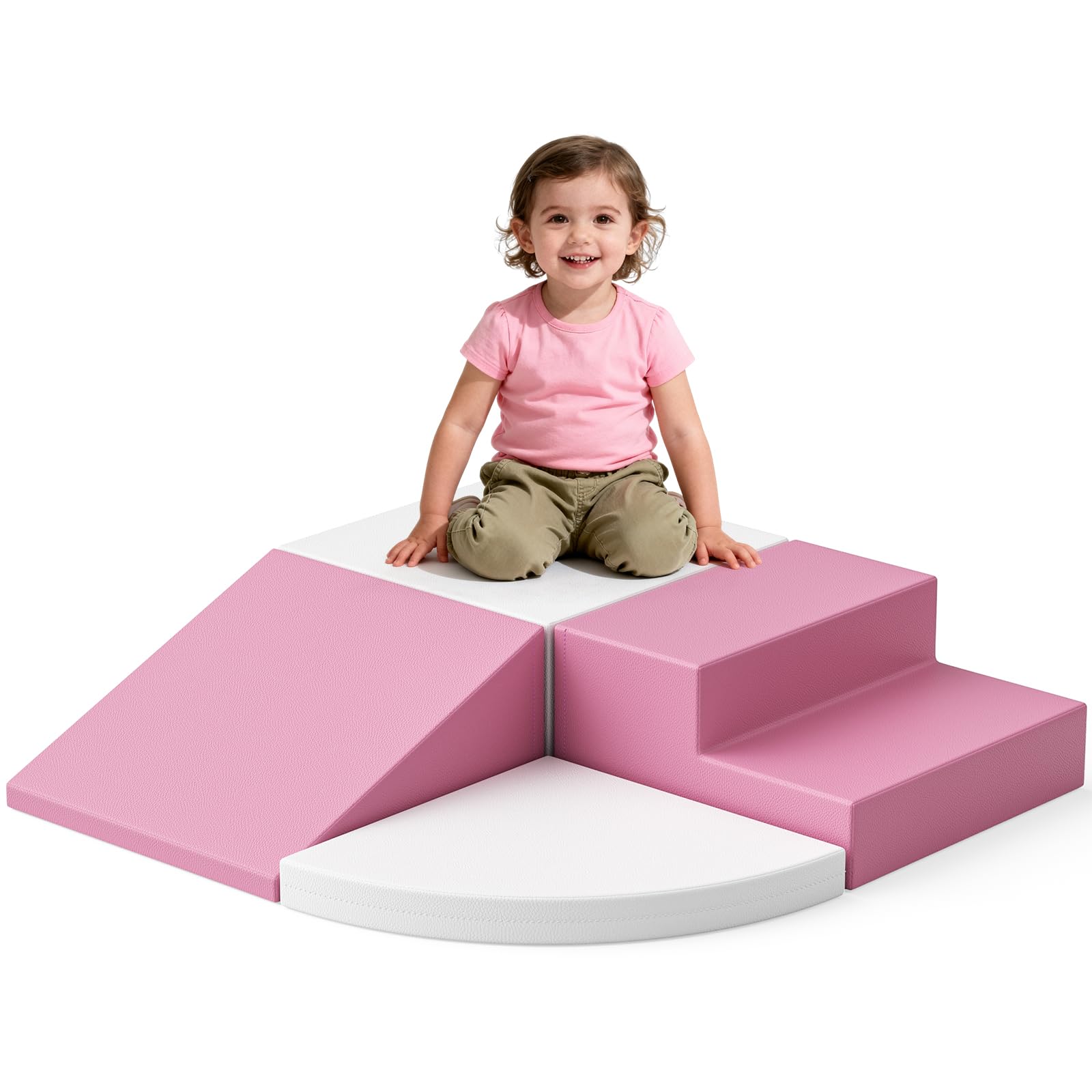 Ruta motricidad para bebé,4 piezas Juguetes de escalada,Espuma Bloques de Construcción Juguetes educativos,Soft Play Corner Climber (Rosa y Blanco)