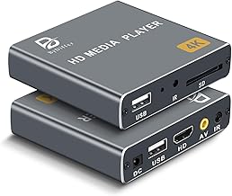 4K Digital Media Player, TV MP4 Video Player with HDMI/AV Output, Digital Signage Mini HD Media Players for USB Drives/SD Cards, H.265/HEVC, Looping, Auto Playback, Grey