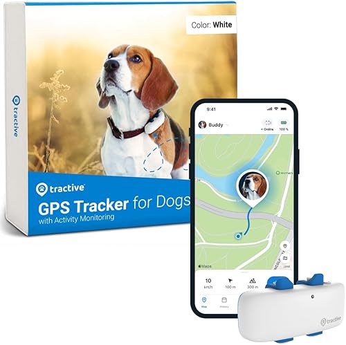 Tractive Rastreador GPS impermeable para perros ubicación y actividad rango ilimitado y funciona con cualquier collar blanco