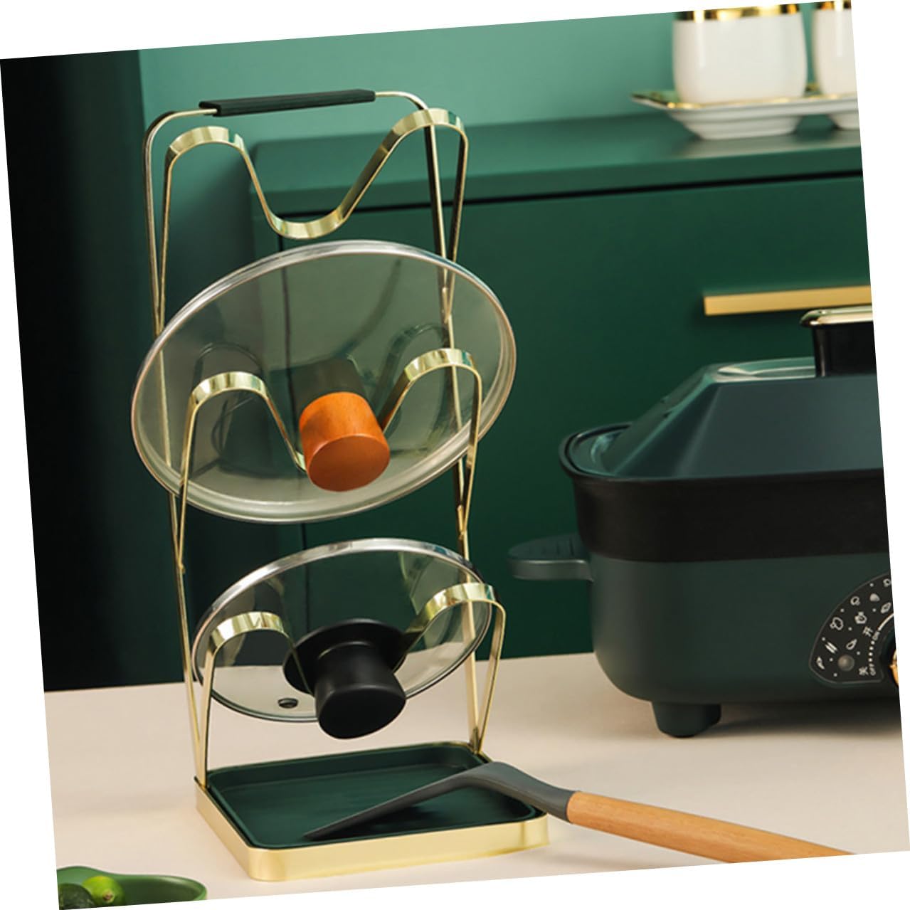 SHINEOFI Pot Lid Storage Rack Kitchen Storage Holder Multi-layer Pot Cover Organizer Shelf Space-saving for Countertop Kitchen Cabinet Organization